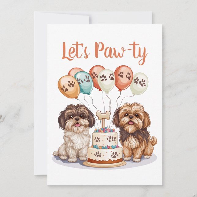 Invitación Pintado cumpleaños Shih Tzu perros cumpleaños Past (Anverso)