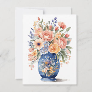 Invitación Pintado de color de agua con buquet de flores azul