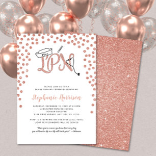 Invitación Pintado de confeti de oro rosa para enfermeras LPN