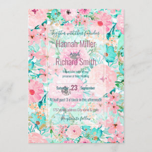 Invitación Pintado de la mano de la acuarela floral de bonito