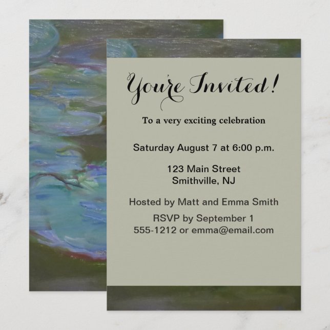 Invitación Pintado de naves acuáticas de Monet Water Lily Lil (Anverso / Reverso)