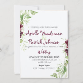 Invitación Pintado Minimalista de Boda de uva acuarela