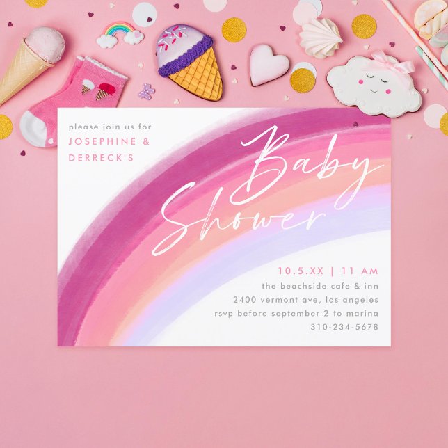 Invitación Pintado Pastel Purple Rainbow Baby Shower (Subido por el creador)