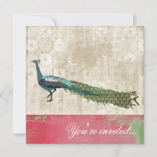 Invitación Pintado Peacock Pink & White Vintage