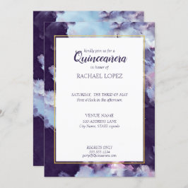 Invitación Pintado púrpura y dorado Resumen Quinceanera