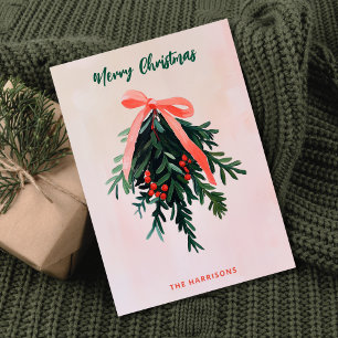 Invitación Pintado rosa simple Mistletoe no fotográfico moder