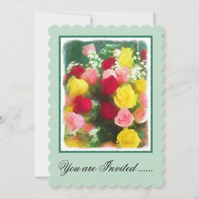 Invitación Pintado Rose Bouquet - Arte de Flor Original. (Anverso)