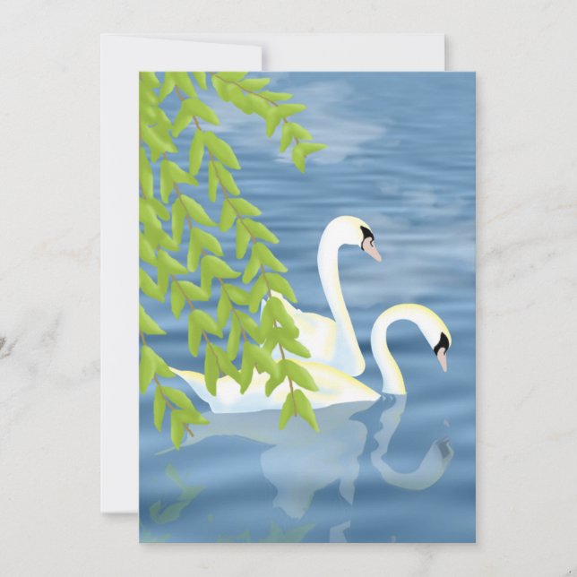 Invitación Pintando la pareja azul y verde de cisnes en el la (Anverso)