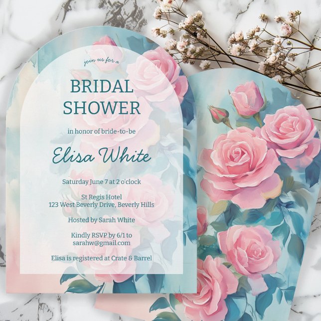 Invitación Pintando rosas rosas rosas rosas, PERSONALIZADO de (Pink Roses Painting Bridal Shower CUSTOM Arched Invitation
)