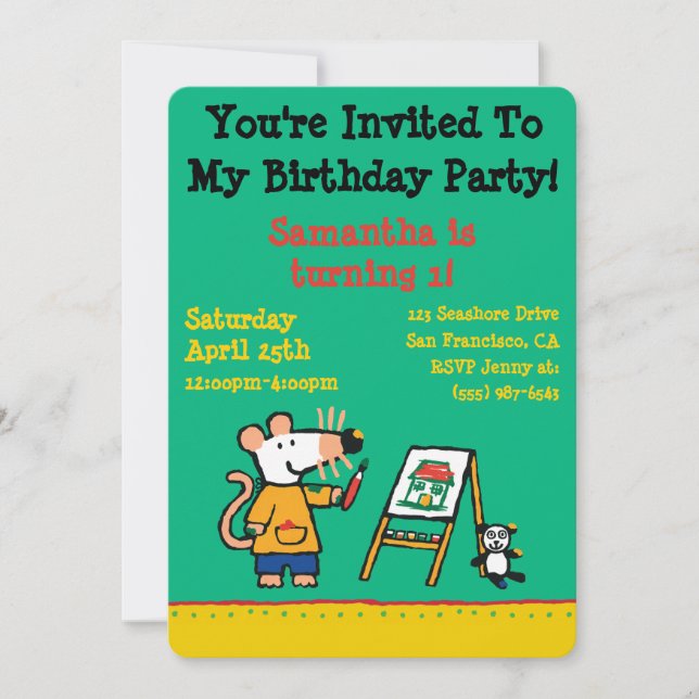Invitación ¡Pintar con Maisy! (Anverso)