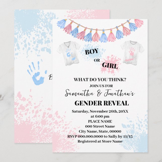Invitación Pintar el género rosa o azul revela Baby Shower (Anverso / Reverso)