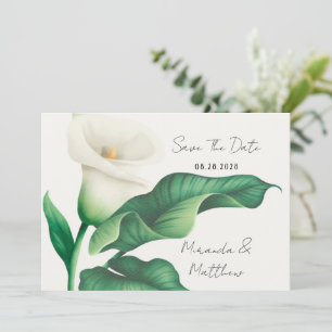 Invitación Pintar Lirio Blanco Con Hoja Verde Guardar La Fech