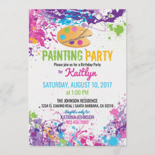 Invitación Pintar paleta de artista salpicado Cumpleaños
