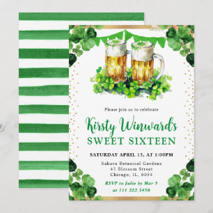 Invitación Pintas de cerveza con acuarela St Patrick's Sweet 