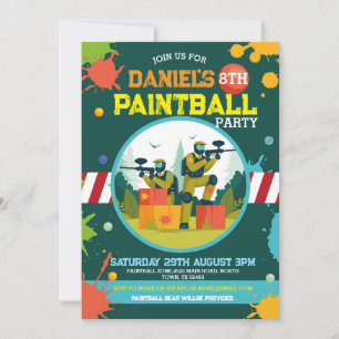 Invitación Pintball Birthday Invitar a los niños a pintar a c