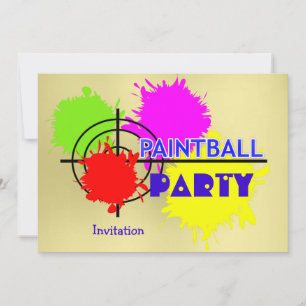 Invitación Pintball Fiesta Gun Shot Paint Splats