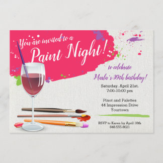 Invitación Pinte la noche, pinte y sorba el fiesta de la lona