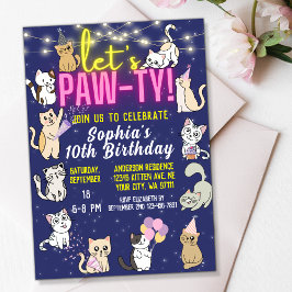 Invitación Pintemos a Neon Fiesta de gatos de gatitos rosados