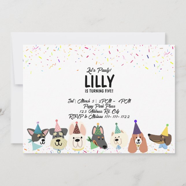Invitación Pintemos, Fiesta Perro Confetti Cumpleaños (Anverso)
