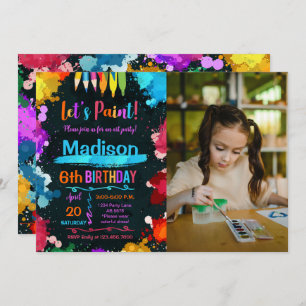 Invitación Pintemos la fiesta de cumpleaños del arte foto neg
