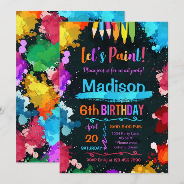 Invitación Pintemos la fiesta de cumpleaños del arte negro (Anverso / Reverso)