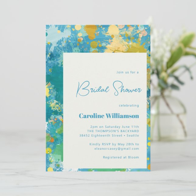 Invitación Pintura abstracta moderna Art Guay Blue Bridal Sho (Anverso de pie)