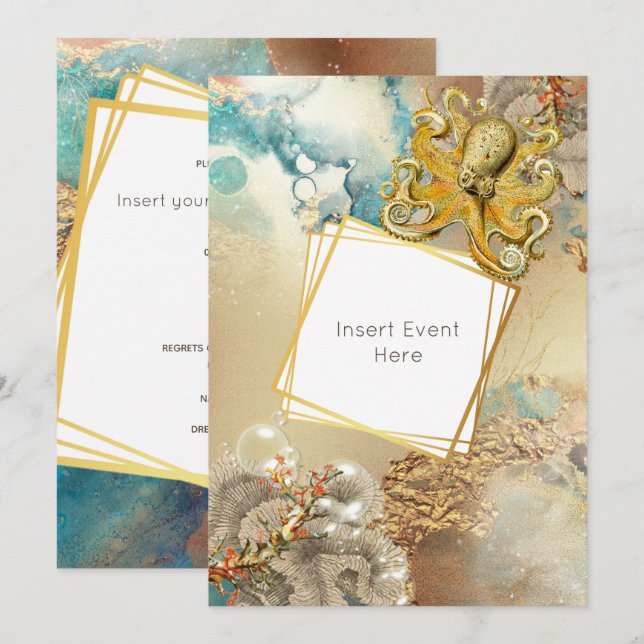 Invitación Pintura acuarela marina náutica de arrecife de cor (Anverso / Reverso)