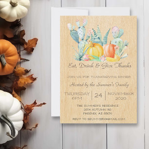 Invitación Pintura al agua de Acción de Gracias Cactus del de