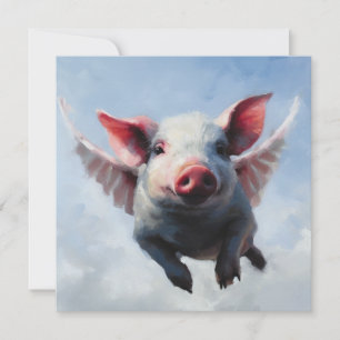Invitación Pintura al óleo de cielo azul cerdo volador impres