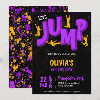 Invitación Pintura Amarilla Morado Neón Trampolín Fiesta Cump