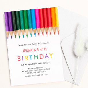 Invitación Pintura arcoiris y niños Fiestas de arte Cumpleaño