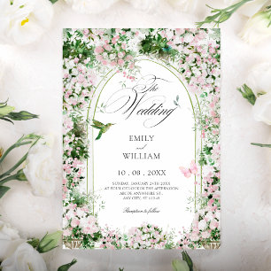 Invitación pintura artística de arco de bodas de jardín flora