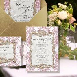 Invitación Pintura barroca rococó rosa rosada en flor dorada