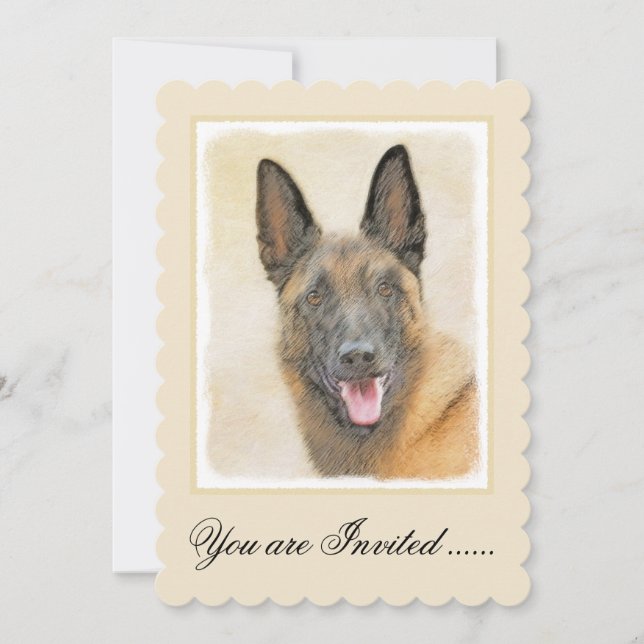 Invitación Pintura belga malinois - Arte de perro original (Anverso)