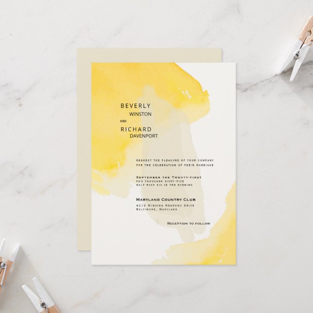 Invitación Pintura contemporánea amarilla y crema Boda de int (Anverso/Reverso In Situ)