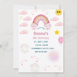Invitación Pintura de acuarela rosa pastel arcoíris lindo niñ