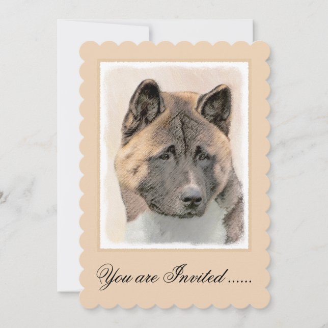 Invitación Pintura de Akita - Arte de Perro Original. (Anverso)