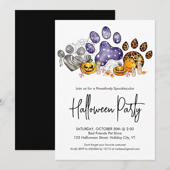 Invitación Pintura de animales Imprime la fiesta de Halloween (Anverso / Reverso)