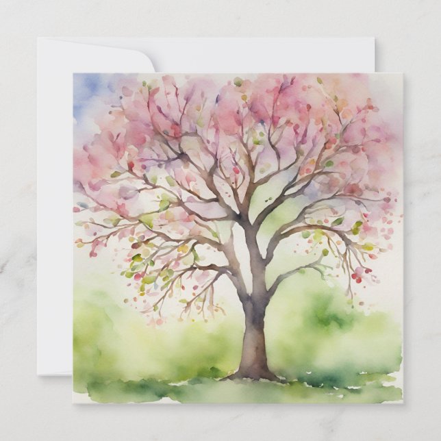 Invitación Pintura de árbol acuarela (Anverso)