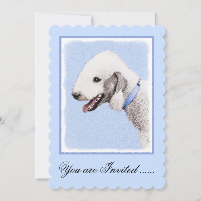 Invitación Pintura de Bedlington Terrier - Original Perro Art (Anverso)