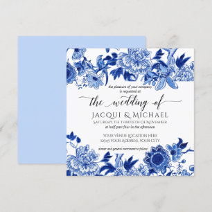 Invitación Pintura de Boda floral azul claro de influencia as