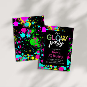 Invitación Pintura de brillo de neón cumpleaños salpicaduras 