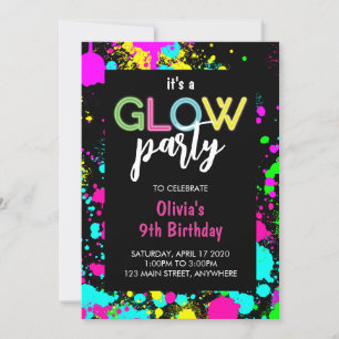 Invitación Pintura de brillo de neón salpicadura Cumpleaños 