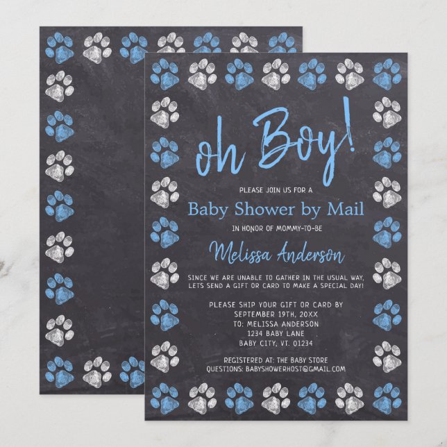 Invitación Pintura De Chalkboard Imprime Baby Shower De Blue  (Anverso / Reverso)