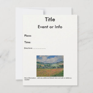 Invitación Pintura de Claude Monet, campo de adormidera en Gi
