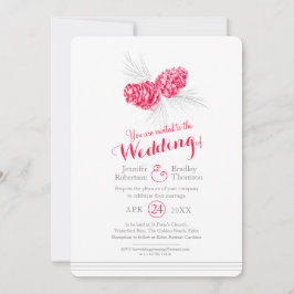 Invitación Pintura de conos de pino dibujando boda gris rojo