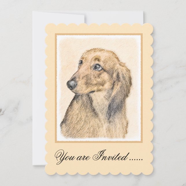 Invitación Pintura de Dachshund (de cabello largo) - Arte Per (Anverso)
