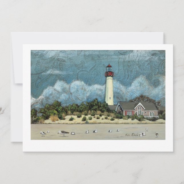 Invitación Pintura de faro de Cape May, Nueva Jersey (Anverso)