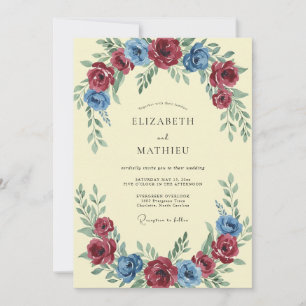 Invitación Pintura de Flor de Centaurea Carmesí para Boda