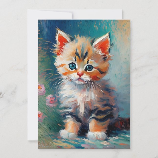 Invitación Pintura de Gatito Adorable  (Anverso)
